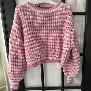 Grey Bandit Cozy Pink and White Women's Crew Neck Sweater